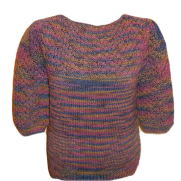 Pullover Sweater Vintage MEDIUM Purple Blue short sleeve knit top retro - Picture 1 of 4
